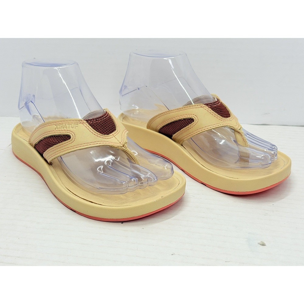 XTRATUF Pegasus South Shore Womens 6 Leather Flip Flops Tan Coral Slip Resistant - Picture 2 of 9